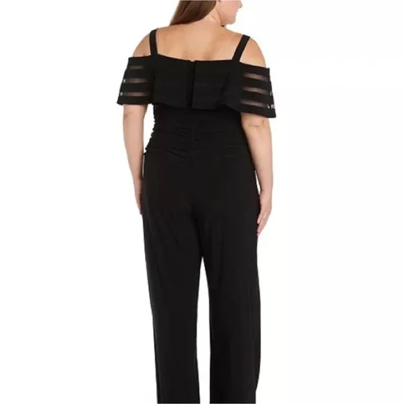 R&M Richards Black Cold-Shoulder Jumpsuit - Picture 2 of 3